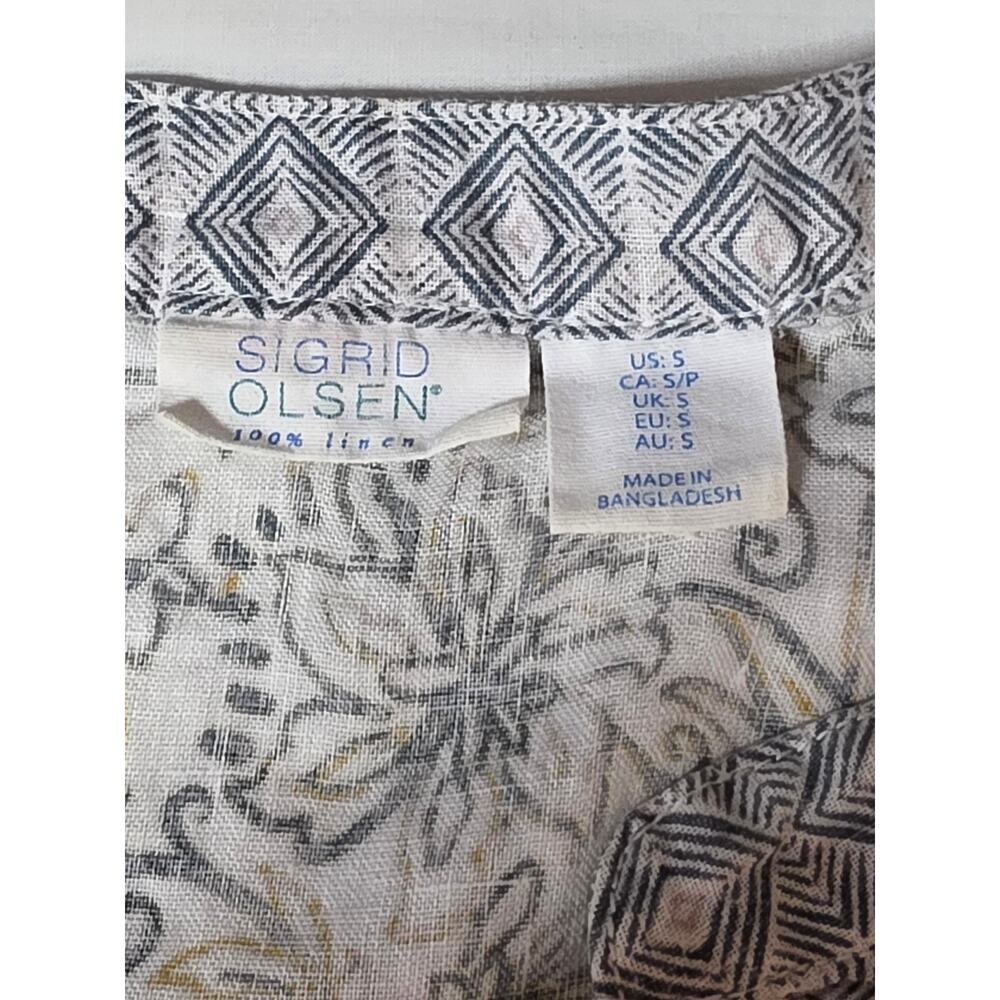 Sigrid Olsen 100% Linen Tunic Top Women's Small Paisley Floral 3/4 Sleeve Boho - Picture 6 of 9